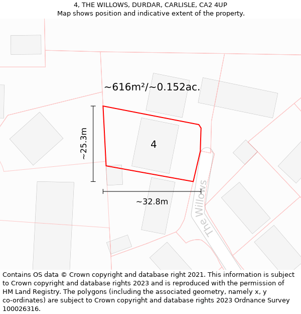 4, THE WILLOWS, DURDAR, CARLISLE, CA2 4UP: Plot and title map