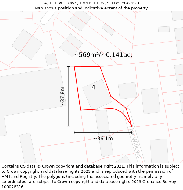 4, THE WILLOWS, HAMBLETON, SELBY, YO8 9GU: Plot and title map