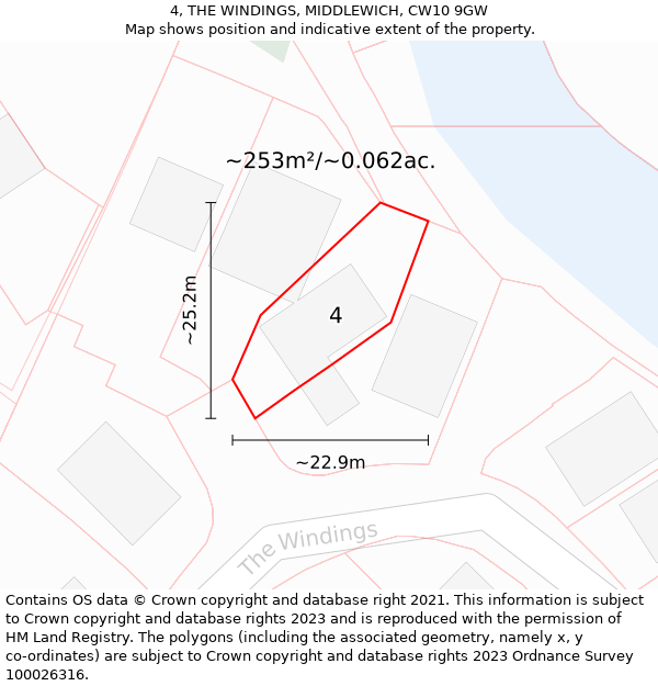 4, THE WINDINGS, MIDDLEWICH, CW10 9GW: Plot and title map