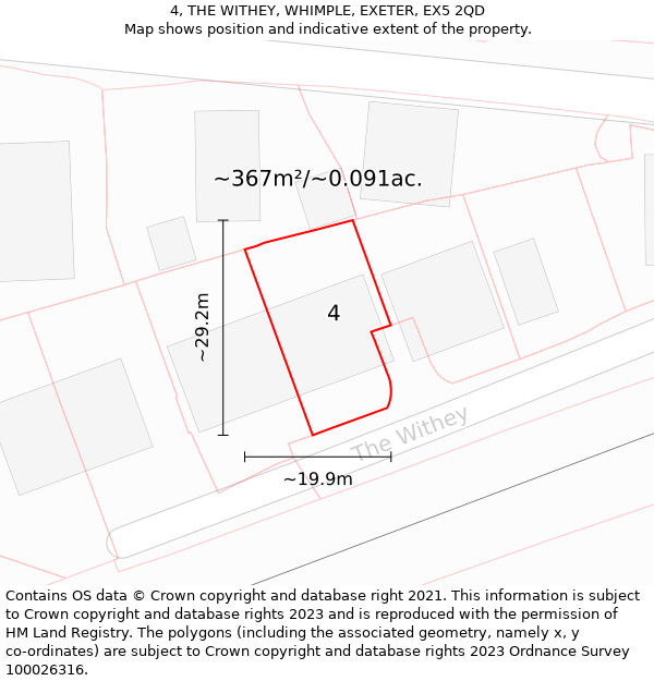 4, THE WITHEY, WHIMPLE, EXETER, EX5 2QD: Plot and title map