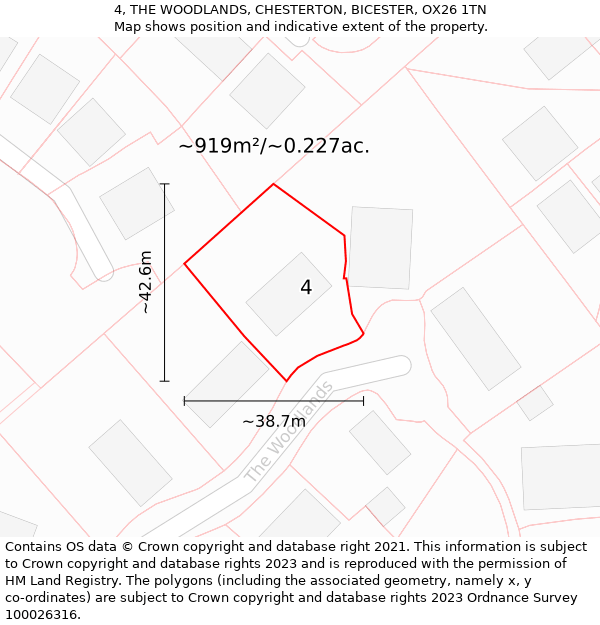 4, THE WOODLANDS, CHESTERTON, BICESTER, OX26 1TN: Plot and title map