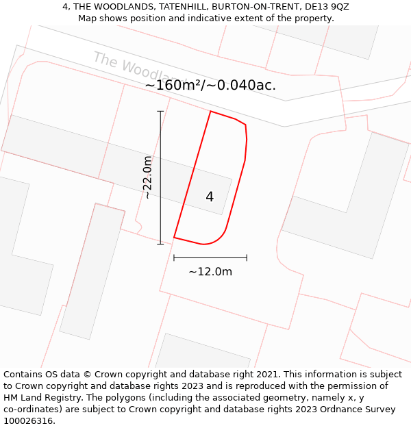 4, THE WOODLANDS, TATENHILL, BURTON-ON-TRENT, DE13 9QZ: Plot and title map