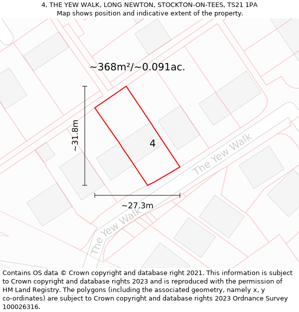 4, THE YEW WALK, LONG NEWTON, STOCKTON-ON-TEES, TS21 1PA: Plot and title map