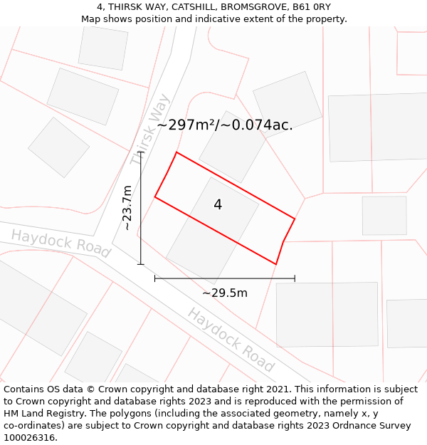 4, THIRSK WAY, CATSHILL, BROMSGROVE, B61 0RY: Plot and title map