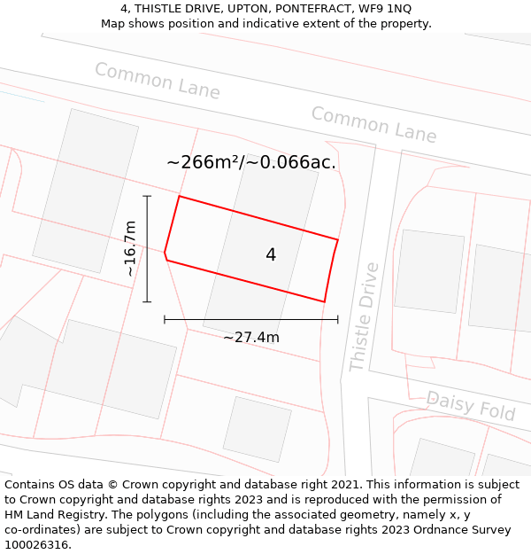 4, THISTLE DRIVE, UPTON, PONTEFRACT, WF9 1NQ: Plot and title map