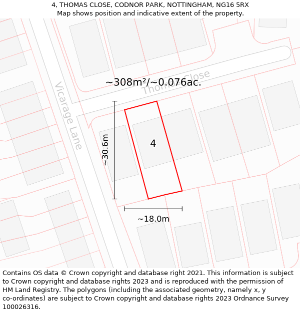 4, THOMAS CLOSE, CODNOR PARK, NOTTINGHAM, NG16 5RX: Plot and title map