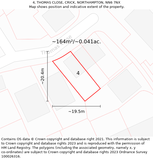 4, THOMAS CLOSE, CRICK, NORTHAMPTON, NN6 7NX: Plot and title map