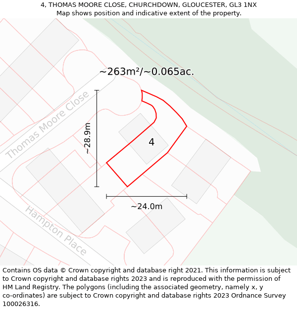 4, THOMAS MOORE CLOSE, CHURCHDOWN, GLOUCESTER, GL3 1NX: Plot and title map