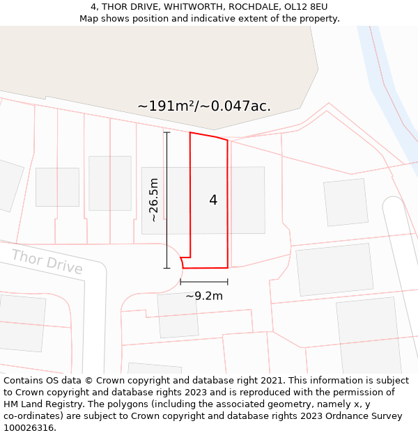 4, THOR DRIVE, WHITWORTH, ROCHDALE, OL12 8EU: Plot and title map