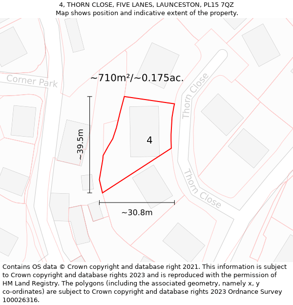 4, THORN CLOSE, FIVE LANES, LAUNCESTON, PL15 7QZ: Plot and title map