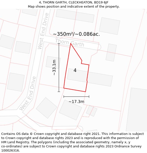 4, THORN GARTH, CLECKHEATON, BD19 6JF: Plot and title map