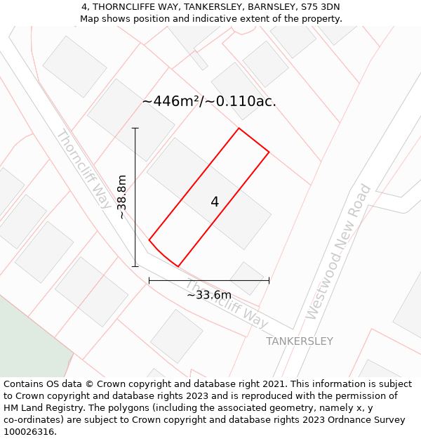 4, THORNCLIFFE WAY, TANKERSLEY, BARNSLEY, S75 3DN: Plot and title map