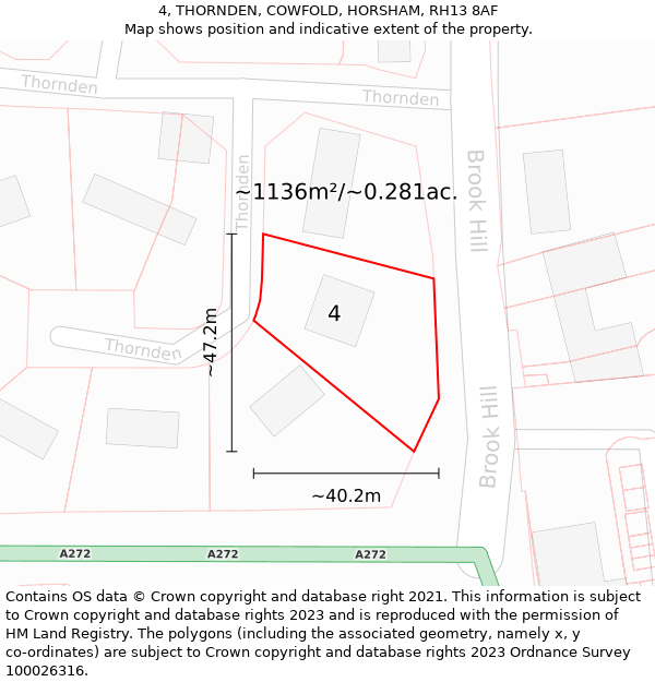 4, THORNDEN, COWFOLD, HORSHAM, RH13 8AF: Plot and title map