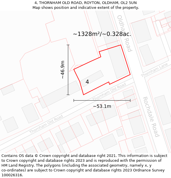 4, THORNHAM OLD ROAD, ROYTON, OLDHAM, OL2 5UN: Plot and title map