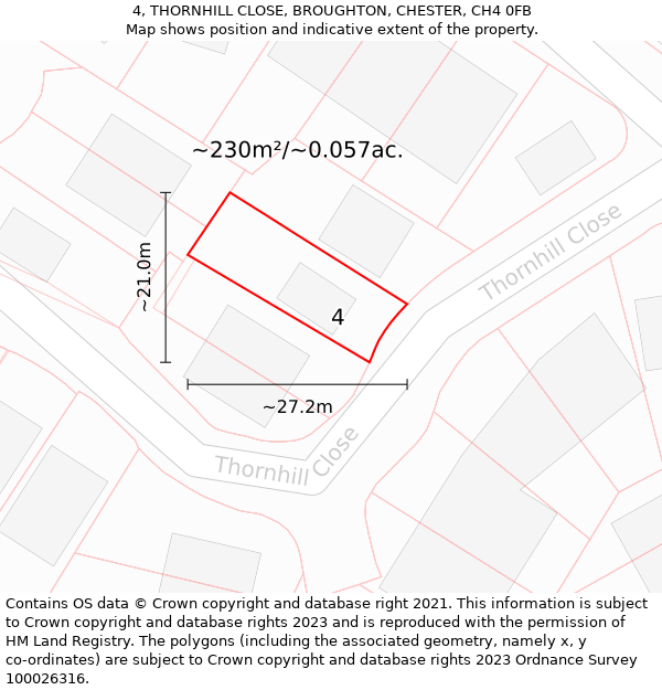 4, THORNHILL CLOSE, BROUGHTON, CHESTER, CH4 0FB: Plot and title map