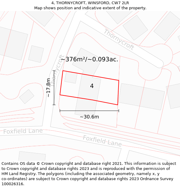 4, THORNYCROFT, WINSFORD, CW7 2LR: Plot and title map