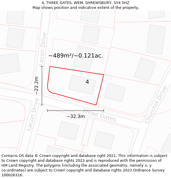 4, THREE GATES, WEM, SHREWSBURY, SY4 5HZ: Plot and title map