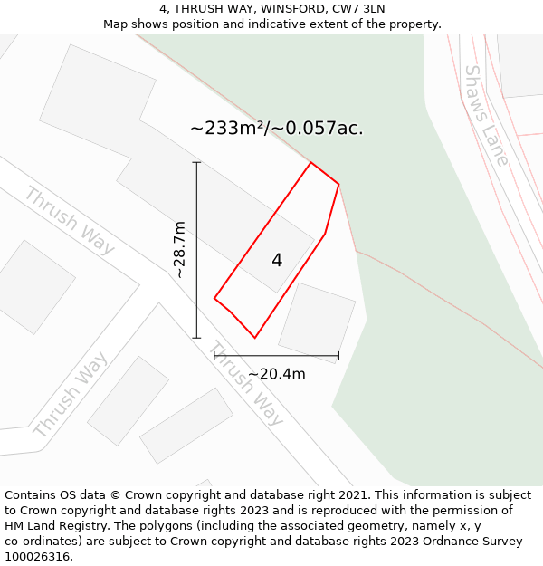 4, THRUSH WAY, WINSFORD, CW7 3LN: Plot and title map