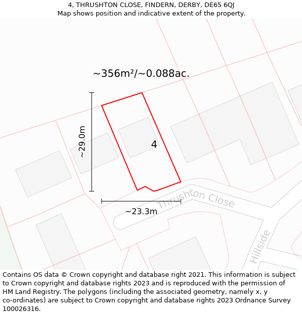 4, THRUSHTON CLOSE, FINDERN, DERBY, DE65 6QJ: Plot and title map