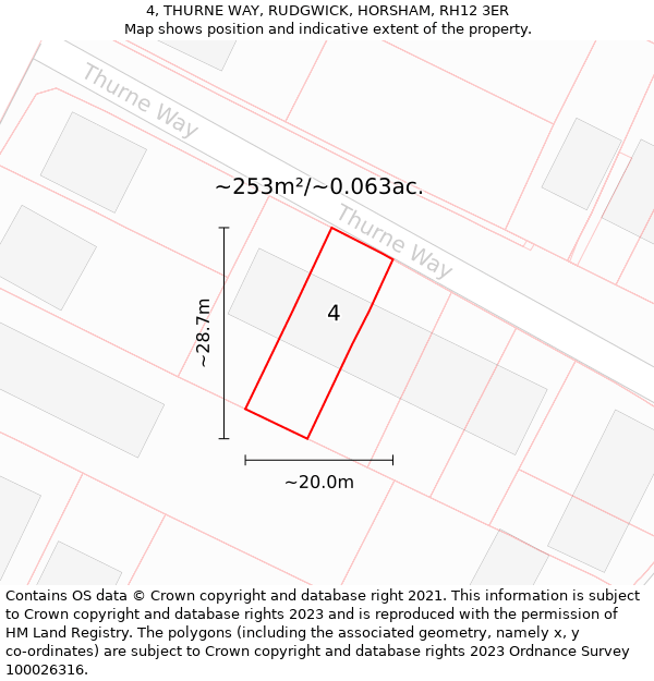 4, THURNE WAY, RUDGWICK, HORSHAM, RH12 3ER: Plot and title map