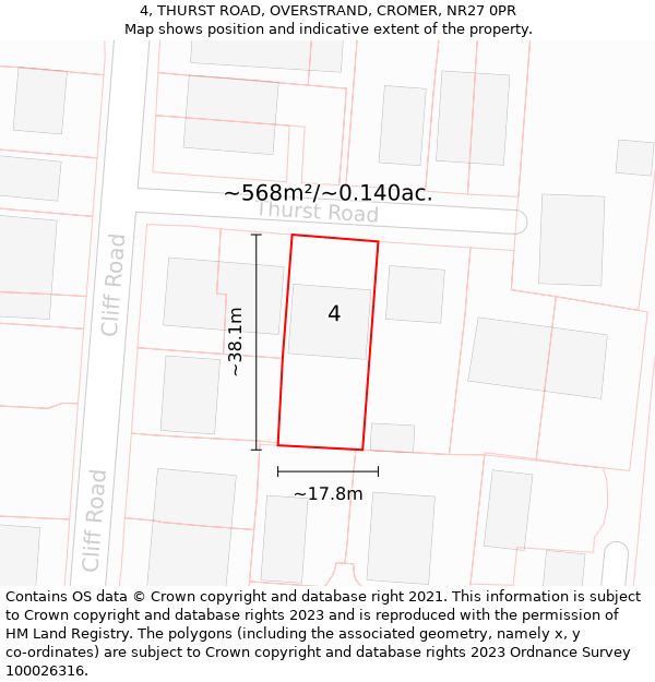 4, THURST ROAD, OVERSTRAND, CROMER, NR27 0PR: Plot and title map