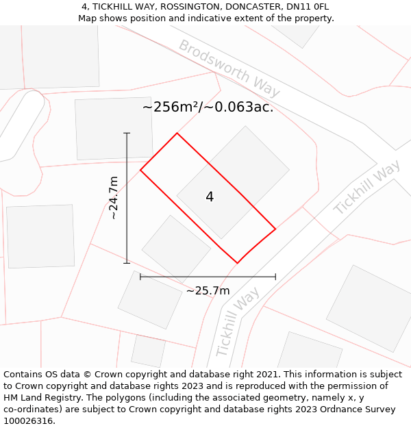 4, TICKHILL WAY, ROSSINGTON, DONCASTER, DN11 0FL: Plot and title map