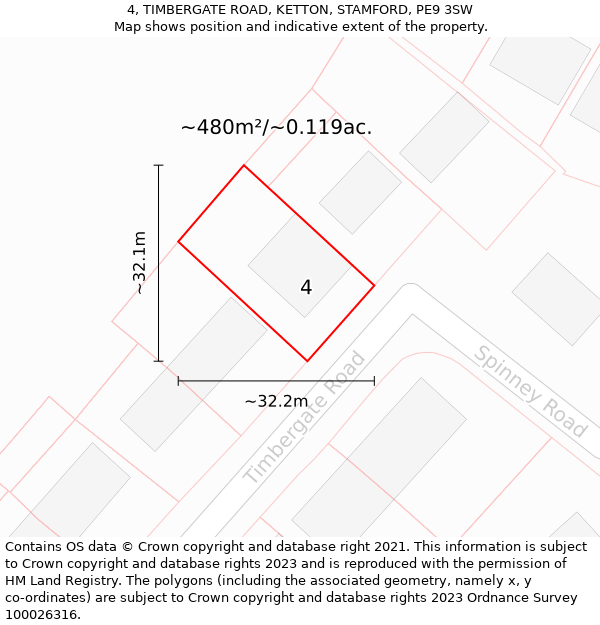 4, TIMBERGATE ROAD, KETTON, STAMFORD, PE9 3SW: Plot and title map