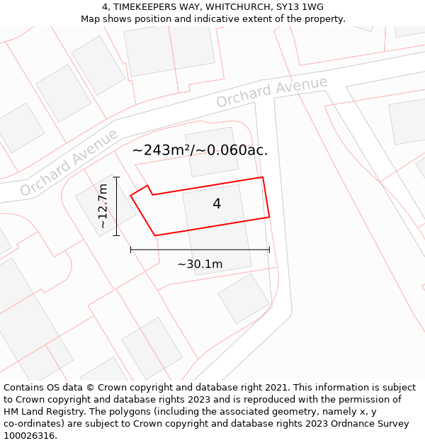 4, TIMEKEEPERS WAY, WHITCHURCH, SY13 1WG: Plot and title map