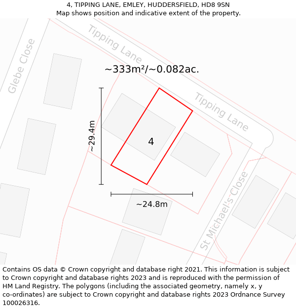 4, TIPPING LANE, EMLEY, HUDDERSFIELD, HD8 9SN: Plot and title map