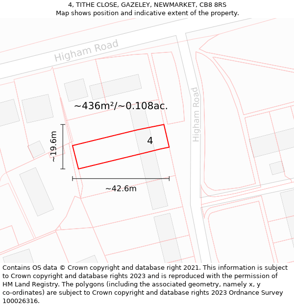 4, TITHE CLOSE, GAZELEY, NEWMARKET, CB8 8RS: Plot and title map