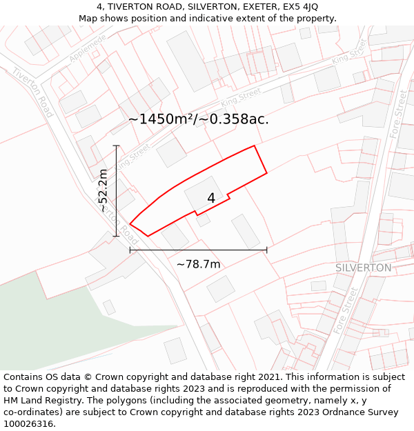 4, TIVERTON ROAD, SILVERTON, EXETER, EX5 4JQ: Plot and title map