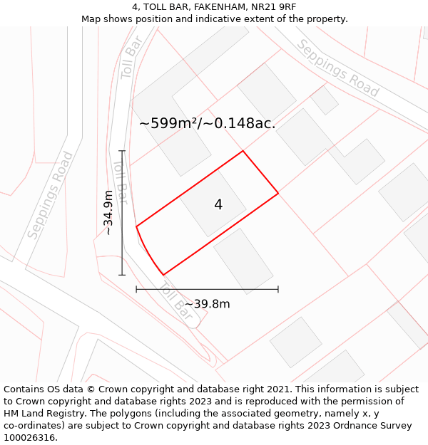 4, TOLL BAR, FAKENHAM, NR21 9RF: Plot and title map