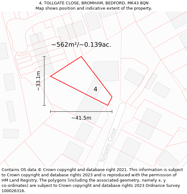 4, TOLLGATE CLOSE, BROMHAM, BEDFORD, MK43 8QN: Plot and title map