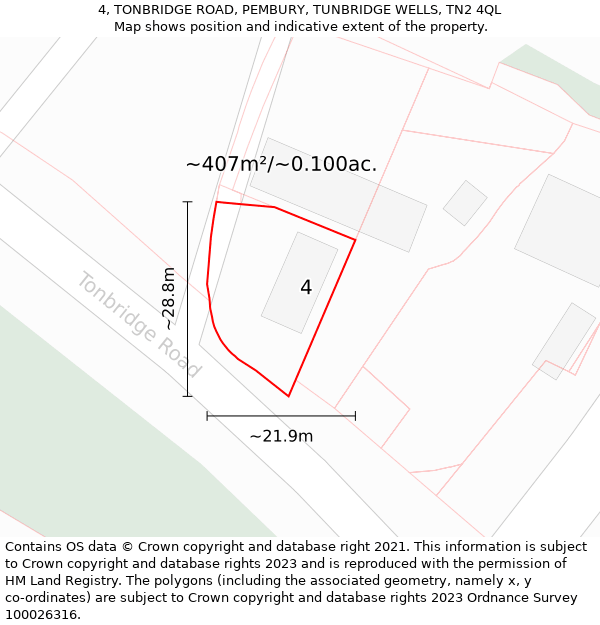 4, TONBRIDGE ROAD, PEMBURY, TUNBRIDGE WELLS, TN2 4QL: Plot and title map