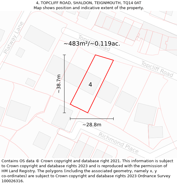 4, TOPCLIFF ROAD, SHALDON, TEIGNMOUTH, TQ14 0AT: Plot and title map