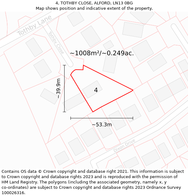 4, TOTHBY CLOSE, ALFORD, LN13 0BG: Plot and title map