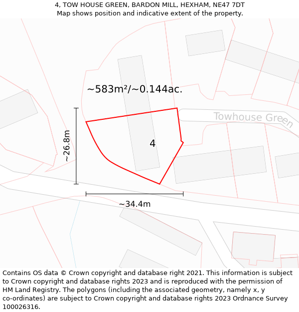 4, TOW HOUSE GREEN, BARDON MILL, HEXHAM, NE47 7DT: Plot and title map