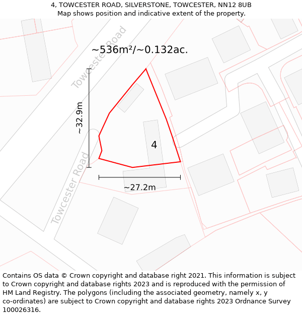 4, TOWCESTER ROAD, SILVERSTONE, TOWCESTER, NN12 8UB: Plot and title map