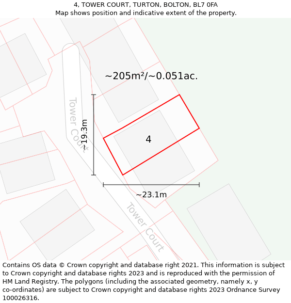 4, TOWER COURT, TURTON, BOLTON, BL7 0FA: Plot and title map