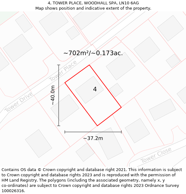 4, TOWER PLACE, WOODHALL SPA, LN10 6AG: Plot and title map