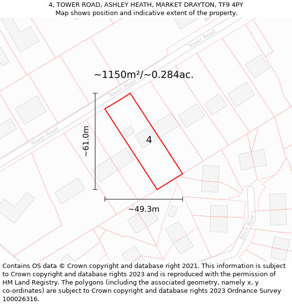 4, TOWER ROAD, ASHLEY HEATH, MARKET DRAYTON, TF9 4PY: Plot and title map