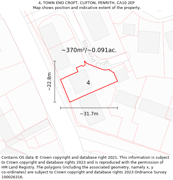 4, TOWN END CROFT, CLIFTON, PENRITH, CA10 2EP: Plot and title map