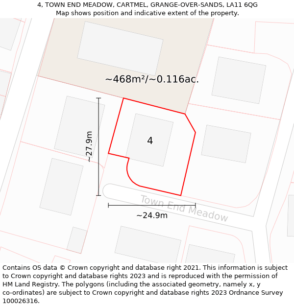 4, TOWN END MEADOW, CARTMEL, GRANGE-OVER-SANDS, LA11 6QG: Plot and title map