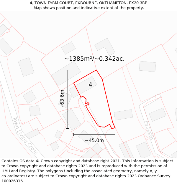 4, TOWN FARM COURT, EXBOURNE, OKEHAMPTON, EX20 3RP: Plot and title map