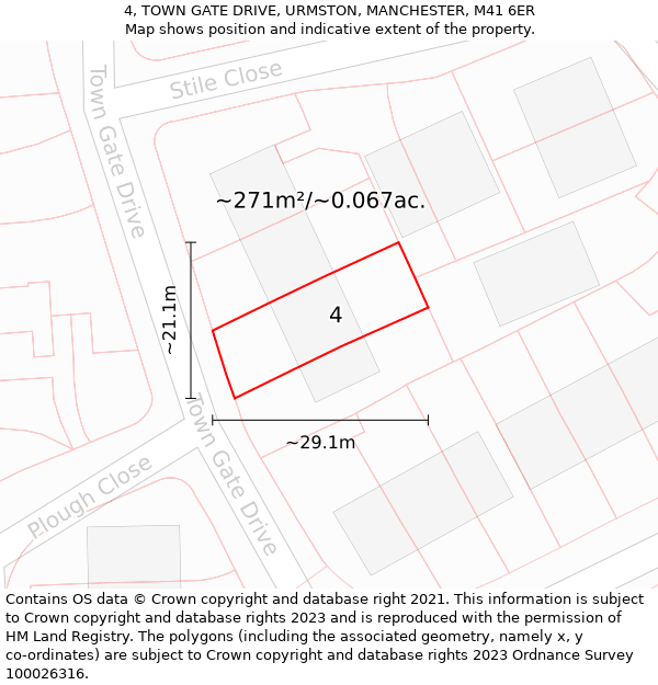 4, TOWN GATE DRIVE, URMSTON, MANCHESTER, M41 6ER: Plot and title map