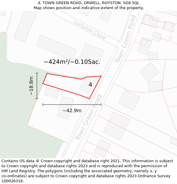 4, TOWN GREEN ROAD, ORWELL, ROYSTON, SG8 5QL: Plot and title map