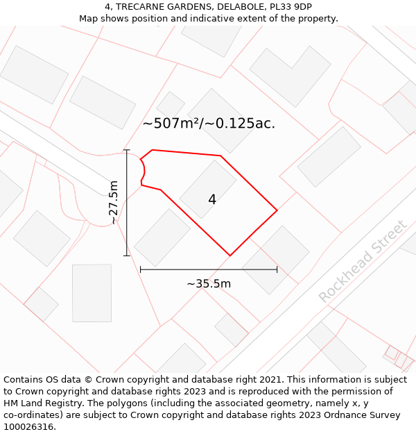 4, TRECARNE GARDENS, DELABOLE, PL33 9DP: Plot and title map