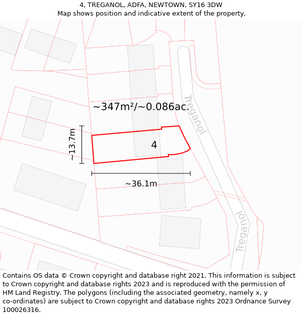 4, TREGANOL, ADFA, NEWTOWN, SY16 3DW: Plot and title map