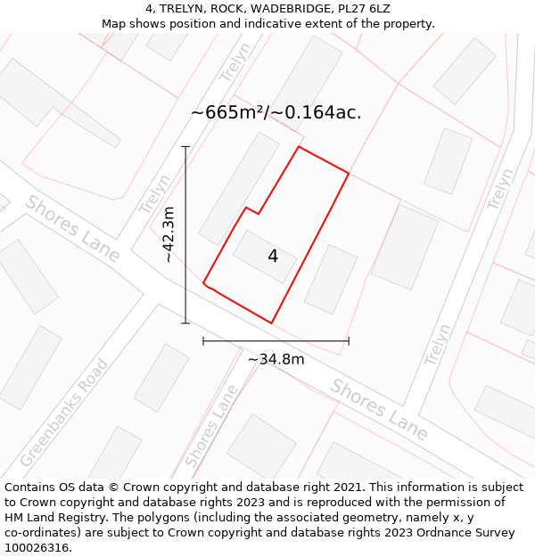 4, TRELYN, ROCK, WADEBRIDGE, PL27 6LZ: Plot and title map