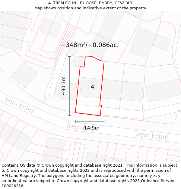 4, TREM ECHNI, RHOOSE, BARRY, CF62 3LX: Plot and title map